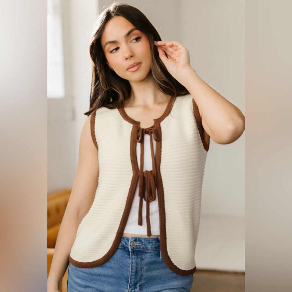 Women's Cream and Brown Sweater Vest
